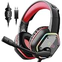 EKSA E1000 Gaming Headset, Computer Headphones with Noise Canceling Mic &amp; RGB Light, 7.1 Surround Sound, Compatible with PC, PS4 PS5 Console, Laptop (Red)