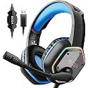 EKSA E1000 Gaming Headset, Computer Headphones with Noise Canceling Mic &amp; RGB Light, 7.1 Surround Sound, Compatible with PC, PS4 PS5 Console, Laptop (Blue)
