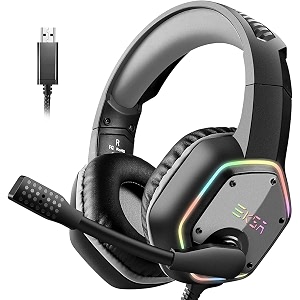 eksa e1000 usb gaming headset wired headphones with noise cancelling microphone rgb light plug amp play 71 surround sound over ear headphones for pc ps4 ps5 console laptop mac
