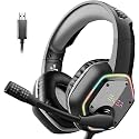 EKSA E1000 USB Gaming Headset, Wired Headphones with Noise Cancelling Microphone, RGB Light, Plug & Play 7.1 Surround Sound, Over Ear Headphones for PC, PS4, PS5 Console, Laptop, Mac
