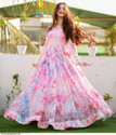 Ekta Floral Print Georgette Stitched Flared/A-line Gown (Pink)