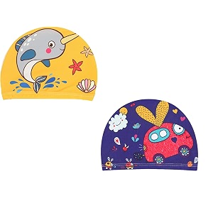 el regalo 2 pcs swim cap kidstoddlers comfortable breathable polyester fabric swimming caps cute cartoon dolphin shark owl mermaid fairy unicorn giraffe swim caps yellow dolphin amp car
