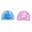 El Regalo 2 PCs Swim Cap Kids/Toddlers, Comfortable Breathable Polyester Fabric Swimming Caps Cute Cartoon Dolphin, Shark, Owl, Mermaid Fairy, Unicorn, Giraffe Swim Caps (Dolphin &amp; Unicorn)