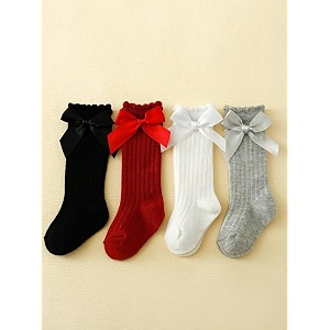el regalo girls casual combed cotton 4 pairs soft bow socks cute bow soft lovely high knee socks 6 months-2 years multi
