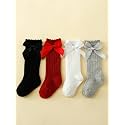El Regalo Girls Casual Combed Cotton 4 Pairs Soft Bow Socks Cute Bow Soft Lovely High Knee Socks (6 Months-2 Years), Multi