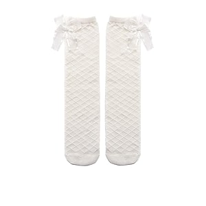 el regalo girls patterned cotton knee-length socks regular white