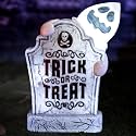 ELAMAS Halloween Decorations Animatronic Tombstone with Pop-Up Ghost, Sound & Motion Sensor Activated Haunted Graveyard Prop, Trick or Treat Cemetery Yard Sign for Indoor Outdoor Halloween Decor