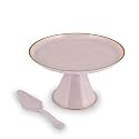 livingwithelan Elan Panthera Embossed Cake Stand with Server for Birthday wedding Stand for party Metal, Round (Petal Pink)