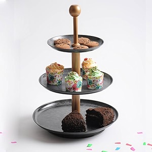 elan 3 tier round mild steel cake stand 3 t  knob antique black