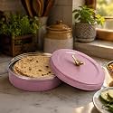 Elan Tight Lid Stainless Steel Casted Bird | Storage Box for Roti/Papad/Chapati | Multipurpose Dabba with Tight Lid | Roti Server diwali gift (Casserole, Mauve)