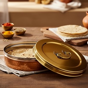 elan dabbahs and days stainless steel casserole for roti papad chapati  85 inch box for kitchen  chapati box  hot pot roti box for fresh amp warm rotis copper and antique gold finish