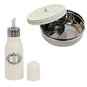 Elan Combo of Roti Papad Box and Oil Dispenser | Food Safe Stainless Steel with Off White Finish | Multipurpose Kitchen Storage Container | Pack of 2