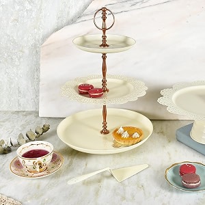 elan metal flourish 3 tier cake and cupcake stand for birthdayswedding party dessert holderstand off-white