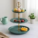 Elan 3 Tier Cupcake Stand for Birthday, Wedding Party Metal Round Shape (Flourish, Moss Green)