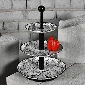elan mild steel round 3 tier cupcake stand dessert holder multipurpose serving display stand for birthdayswedding partyblack amp white
