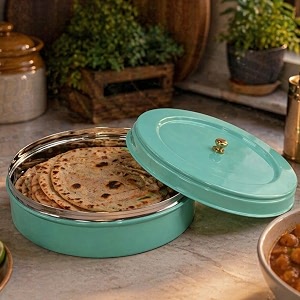 elan storage box for rotipapadchapati  tight lid stainless steel multipurpose dabba with lid  roti server  storage container for kitchen diwali gift casserole aqua