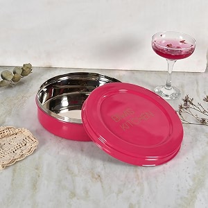 elan stainless steel roti box chapati  elegant design with tight lid ideal for serving amp storing rotis papads dry food and candies  lightweight easy to open diwali gift casserole pink