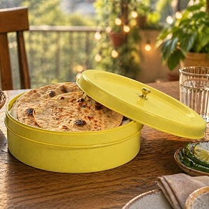 elan stainless steel roti box chapati  elegant design with tight lid ideal for serving amp storing papads dry food and candies  lightweight durable amp easy to open diwali gift casserole yellow