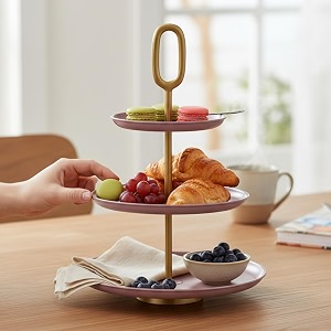 livingwithelan elan ovalo 3 tier cupcake stand mild steel round multipurpose dessert serving platter for party birthday wedding gifts mauve