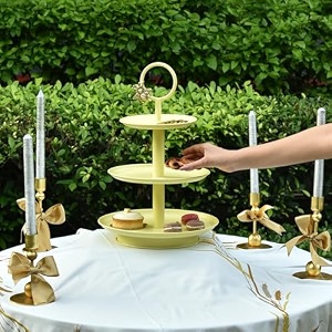 livingwithelan elan royal hive 3 tier cupcake stand mild steel round multipurpose dessert serving platter for party birthday wedding butter yellow