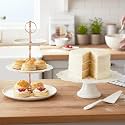 livingwithelan Elan Special Discounted Combo of Flourish 3 Tier Cake Stand and Scallop Cake Stand for Birthday/ Wedding Anniversary (Off White, Steel, Pack of 2)