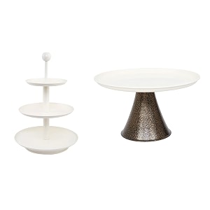 livingwithelan elan special discounted combo of knob 3 tier cake stand and tall cake stand for birthdaywedding anniversary off white steel pack of 2