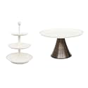livingwithelan Elan Special Discounted Combo of Knob 3 Tier Cake Stand and Tall Cake Stand for Birthday/Wedding Anniversary (Off White, Steel, Pack of 2)