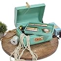 Elan Vintage Storage Metal Trunk With Jewelry Tray Inside, Trinket Storage Chest With Lock (Secret Aqua) Rectangular