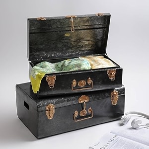 elan vintage style buxa metal trunk box storage box set of 2 blackrectangular