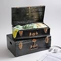 ELAN Vintage Style Buxa Metal Trunk Box, Storage Box, Set of 2, Black,Rectangular