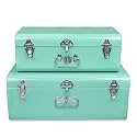 livingwithelan Elan Vintage Style Buxa Metal Trunk Set of 2 Aqua/College Dorm &amp; Bedroom Footlocker