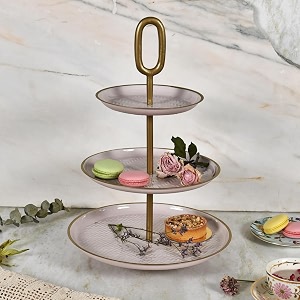 livingwithelan elan wicker embossed knob 3 tier round mild steel cupcake stand multipurpose serving dessert platter wedding birthday for party petal pink
