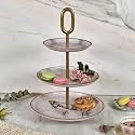 livingwithelan Elan Wicker Embossed Knob 3 Tier Round Mild Steel Cupcake Stand Multipurpose Serving Dessert Platter Wedding birthday for Party (Petal Pink)