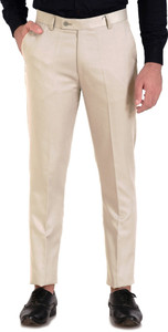elanhood regular fit men cream trousers