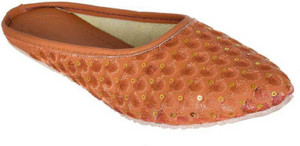 elco girls stylish designer jaipuri rajasthani mojari bellies jutis for women brown  4