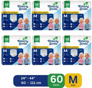 elderly smile super absorbent premium pull up pants  waist size 24-44  pack of 6 adult diapers - m