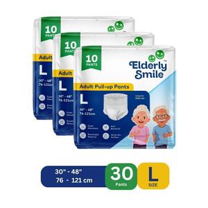 elderly smile super absorbent premium pull up pants  waist size 30-48  pack of 3 adult diapers - l