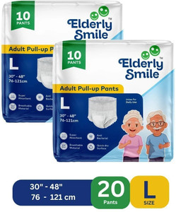 elderly smile super absorbent premium pull up pants  waist size 30-48  pack of 2 adult diapers - l