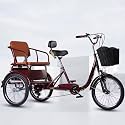Elderly Tricycle Pedal with 6 Speed Shifting, Rickshaw Trike with Shock Absorbing Front Fork, Cruiser Trike for Hanging Out and Travelling, 3 Wheel Bikes with