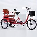 Elderly Tricycle Pedal with 6-speeds Shifting,Rickshaw Tricycle with Shock-Absorber Front Fork,Cruiser Trike for Hanging Out and Traveling,3 Wheels Bicycles with Back seat, red