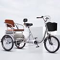 Elderly Tricycle Pedal with 6-speeds Shifting,Rickshaw Tricycle with Shock-Absorber Front Fork,Cruiser Trike for Hanging Out and Traveling,3 Wheels Bicycles with Back seat, Silver