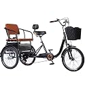 Elderly Tricycle Pedal with 6-speeds Shifting,Rickshaw Tricycle with Shock-Absorber Front Fork,Cruiser Trike for Hanging Out and Traveling,3 Wheels Bicycles with Back seat, Black