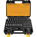 ELEAD 1/4" Drive Impact Socket Set, 56-Piece Standard SAE (5/32 to 9/16 inch) and Metric (4-15mm) Size, Deep & Shallow, 6 Point, Cr-V, 72-Tooth Ratchet Handle, Extension Bar, Universal Joint