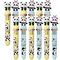 10 in 1 Retractable Ballpoint Pen, Multicolor Pens All in One, Stylish 10 color Pens 0.5mm for Office School stationery Students Children Birthday Return Gift for Boys & Girls (12, Panda)