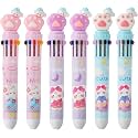 10 in 1 Retractable Ballpoint Pen, Multicolor Pens All in One, Stylish 10 color Pens 0.5mm for Office School stationery Students Children Birthday Return Gift for Boys &amp; Girls (6, Cat Paw)