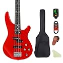 Electric Bass Guitar 4 Strings Full-Size Standard Bass PB-Style Beginner Kit Black for Starter with Gig Bag Guitar Strap and Guitar Cable(PJ-Red)