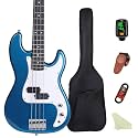 Electric Bass Guitar 4 Strings Full-Size Standard Bass PB-Style Beginner Kit Black for Starter with Gig Bag Guitar Strap and Guitar Cable(PB-Blue)