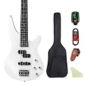 Electric Bass Guitar 4 Strings Full-Size Standard Bass PB-Style Beginner Kit Black for Starter with Gig Bag Guitar Strap and Guitar Cable(PJ-White)