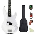 Electric Bass Guitar 4 Strings Full-Size Standard Bass PB-Style Beginner Kit Black for Starter with Gig Bag Guitar Strap and Guitar Cable(PB-White)