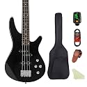 Electric Bass Guitar 4 Strings Full-Size Standard Bass PB-Style Beginner Kit Black for Starter with Gig Bag Guitar Strap and Guitar Cable(PJ-Black)